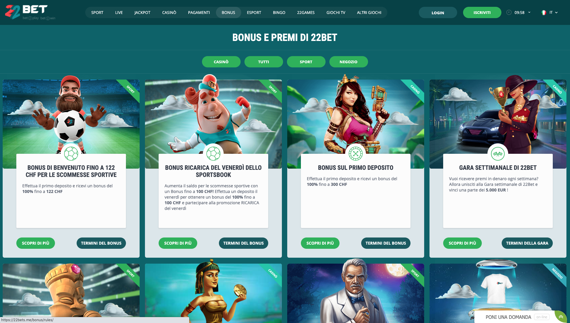 22bet bonus e promozioni