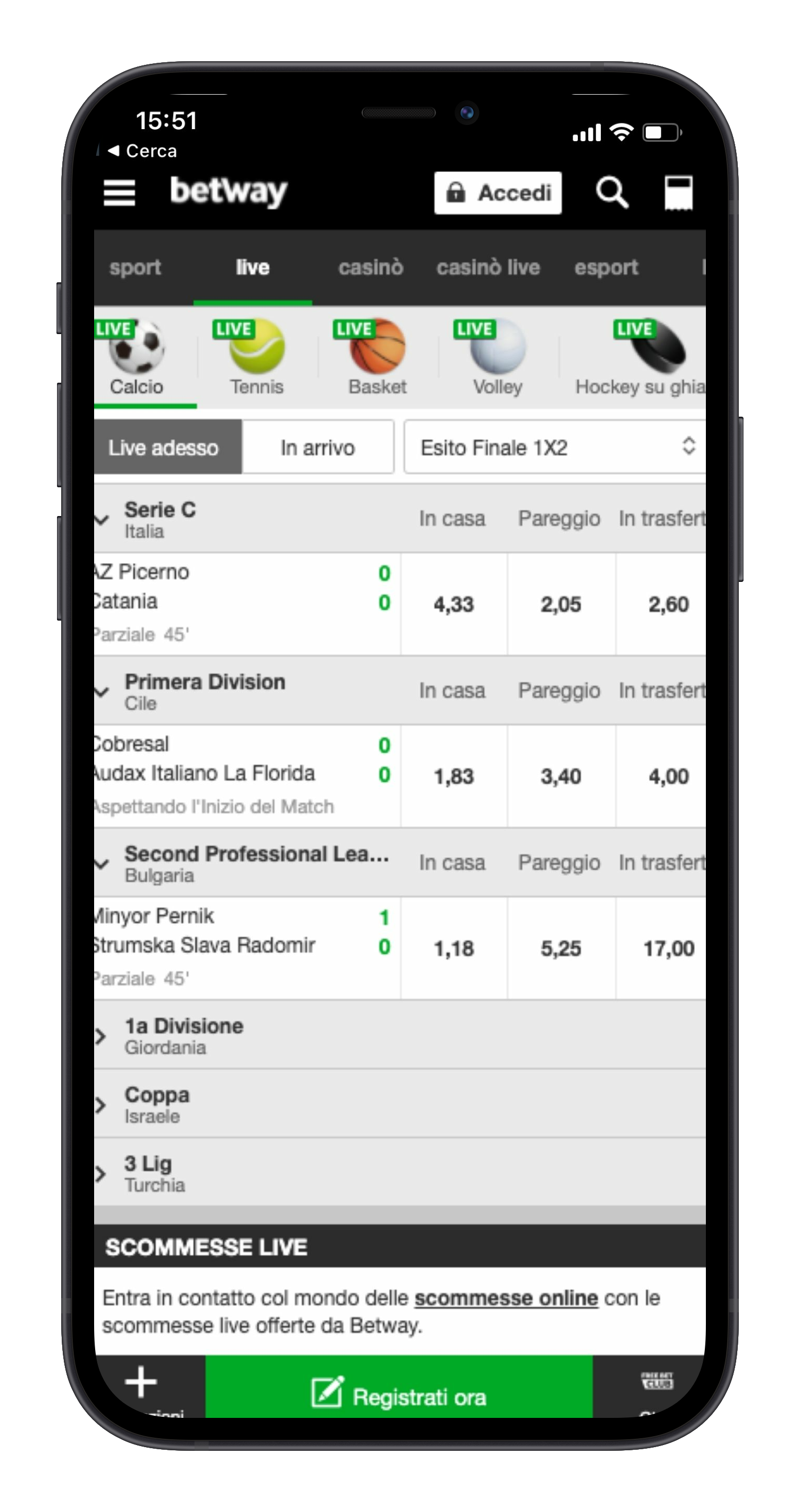 Betway Scommesse Live Mobile