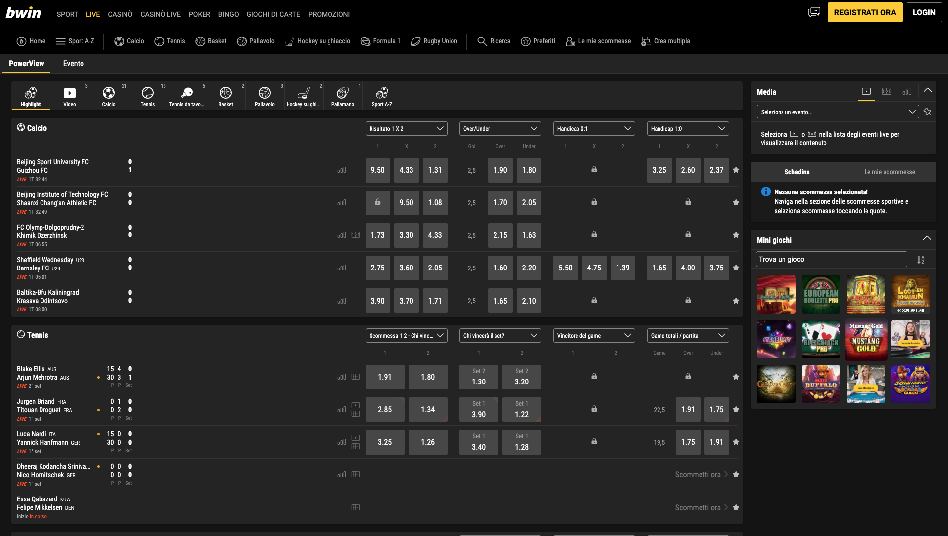 Bwin Scommesse Live Desktop