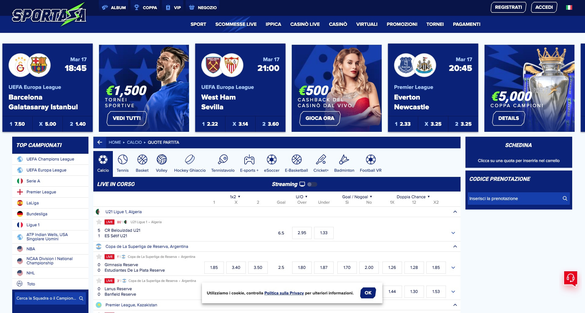 Sportaza scommesse live