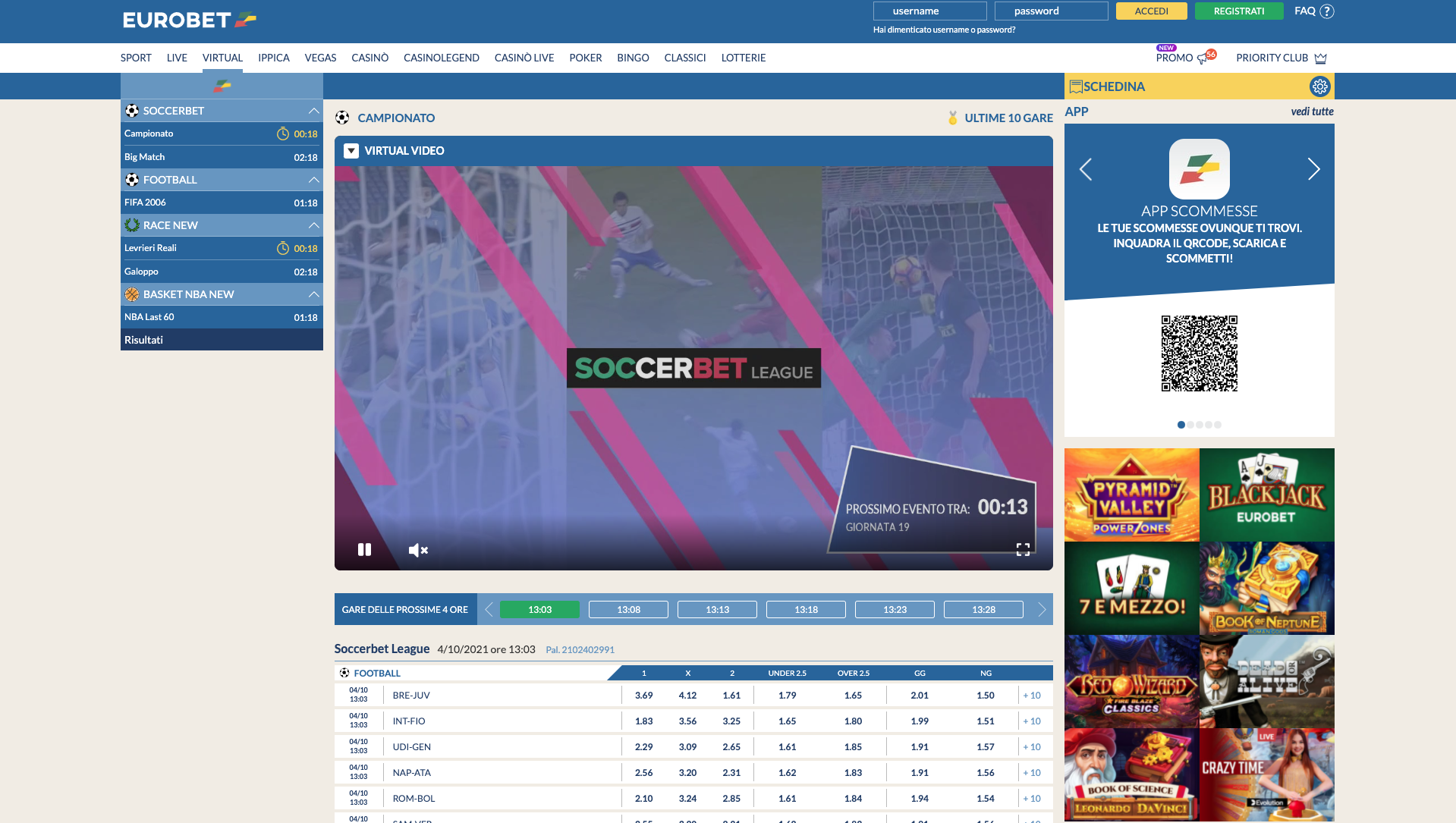 Eurobet Virtuali Desktop