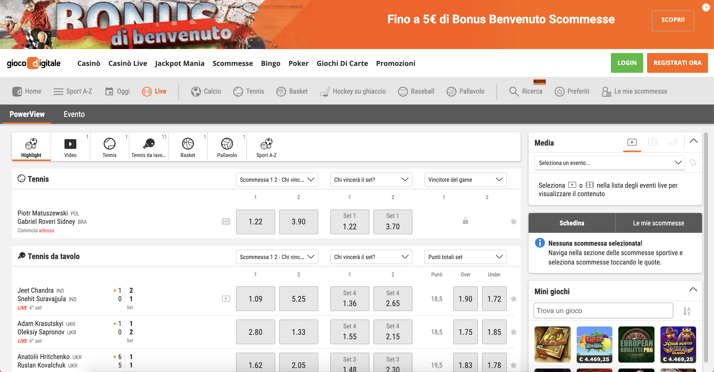 Gioco Digitale Scommesse Live