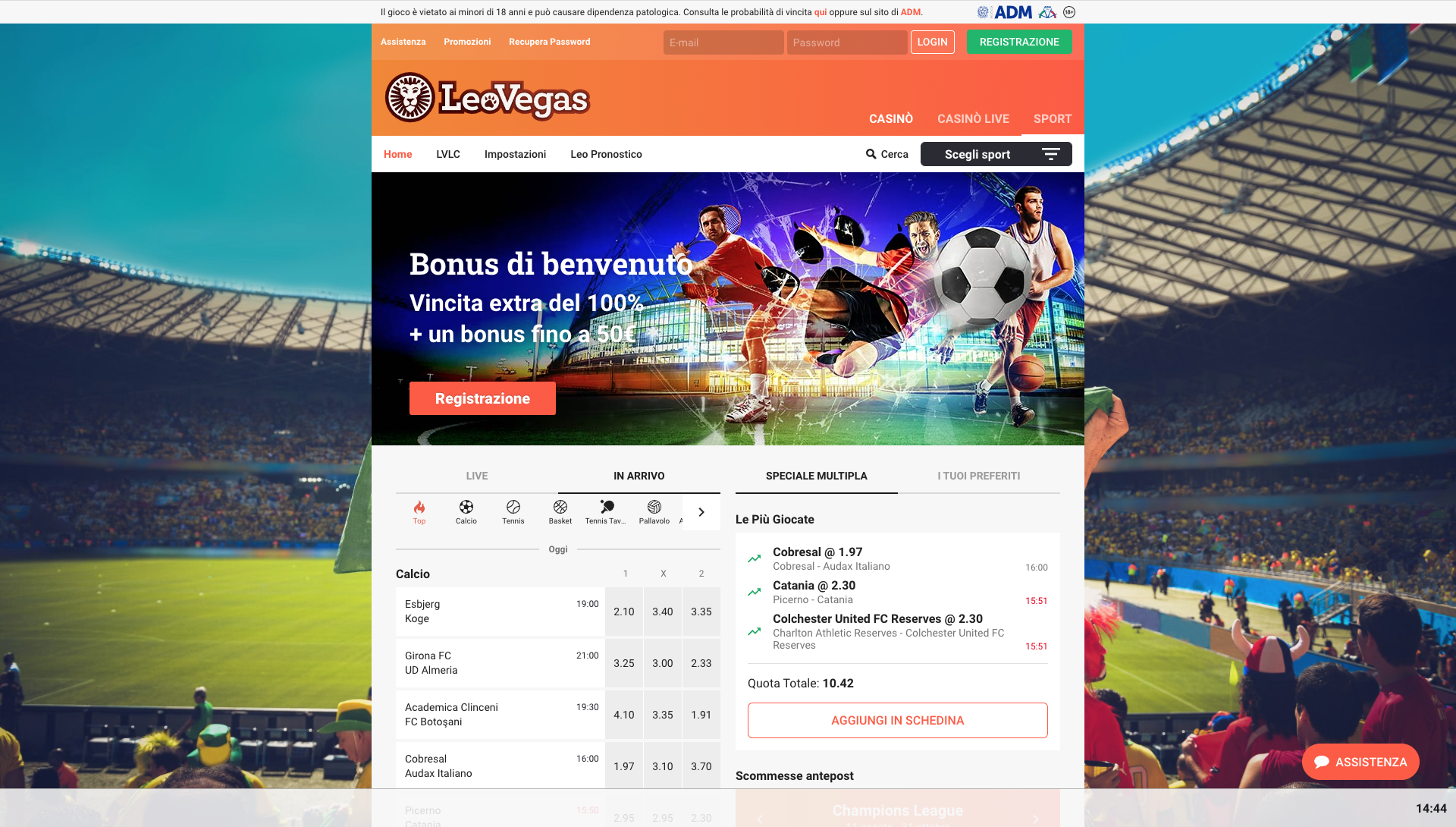 Leo Vegas Scommesse Desktop
