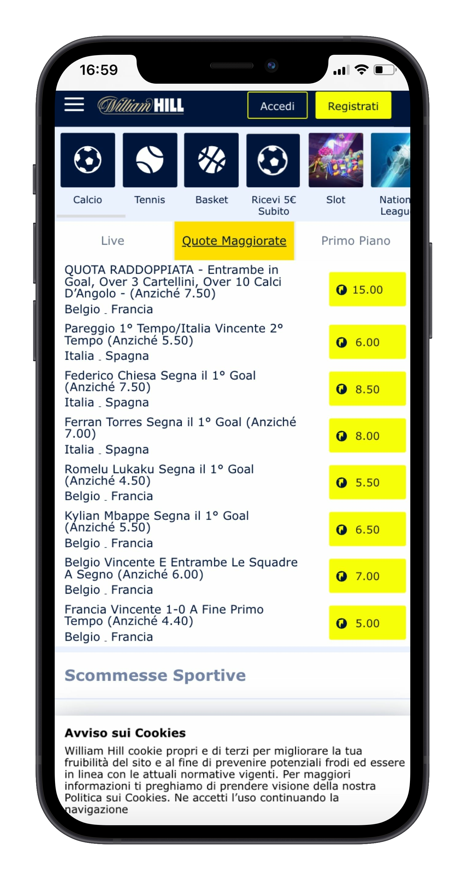 William Hill Quote Maggiorate Mobile