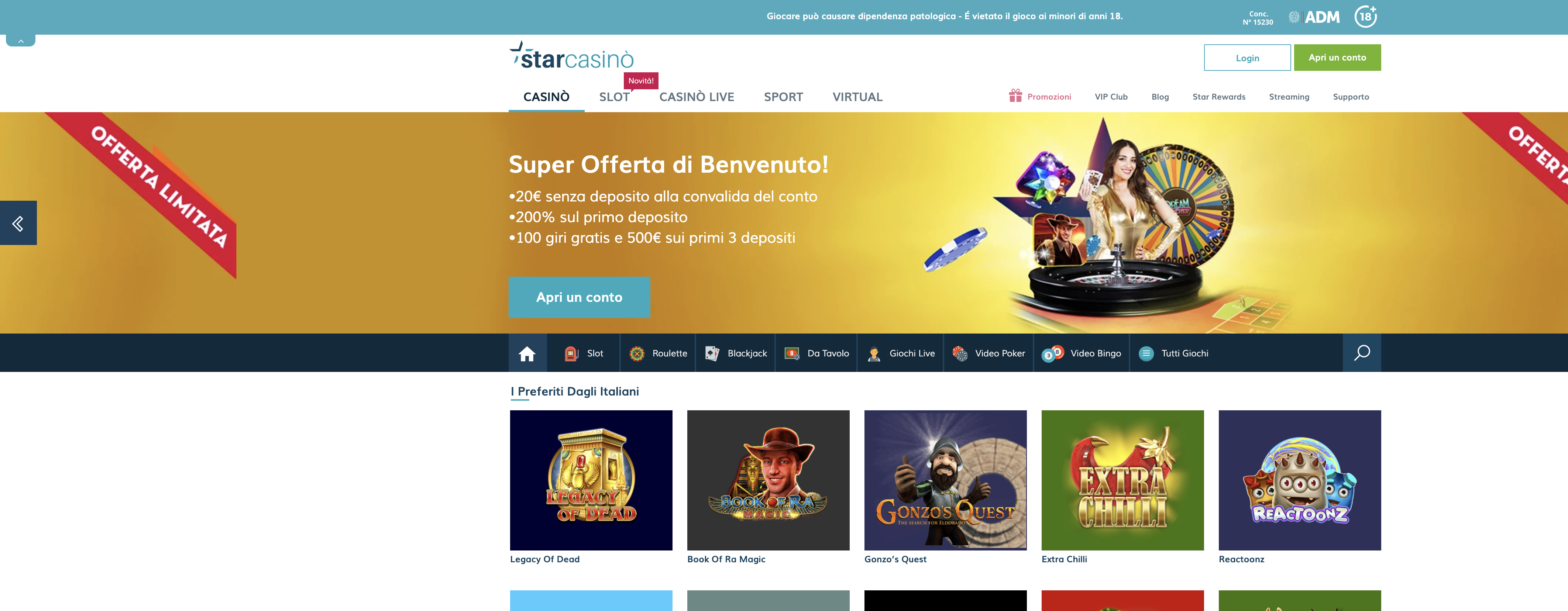 Starcasino interfaccia casino
