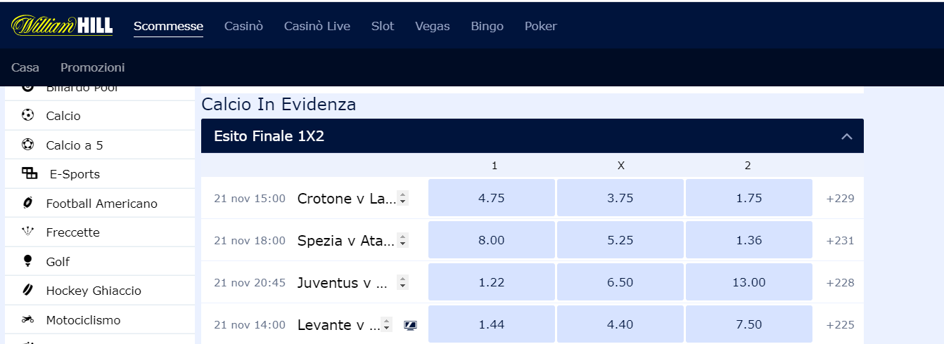 William hill scommesse